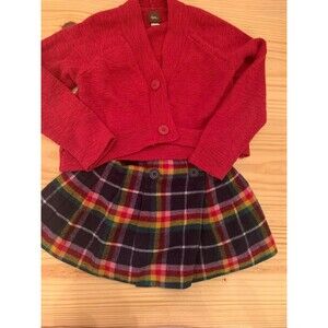 Mini Boden Rainbow pleated wool skirt with red Tea Sweater